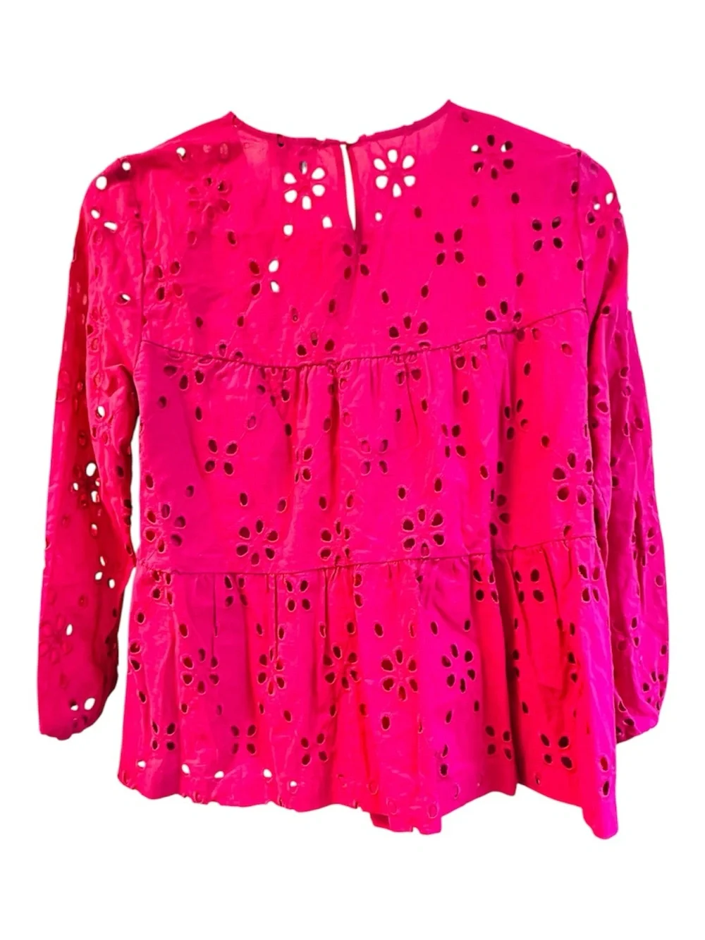 J. Crew Women’s Eyelet Tiered top - Fuchsia Pink